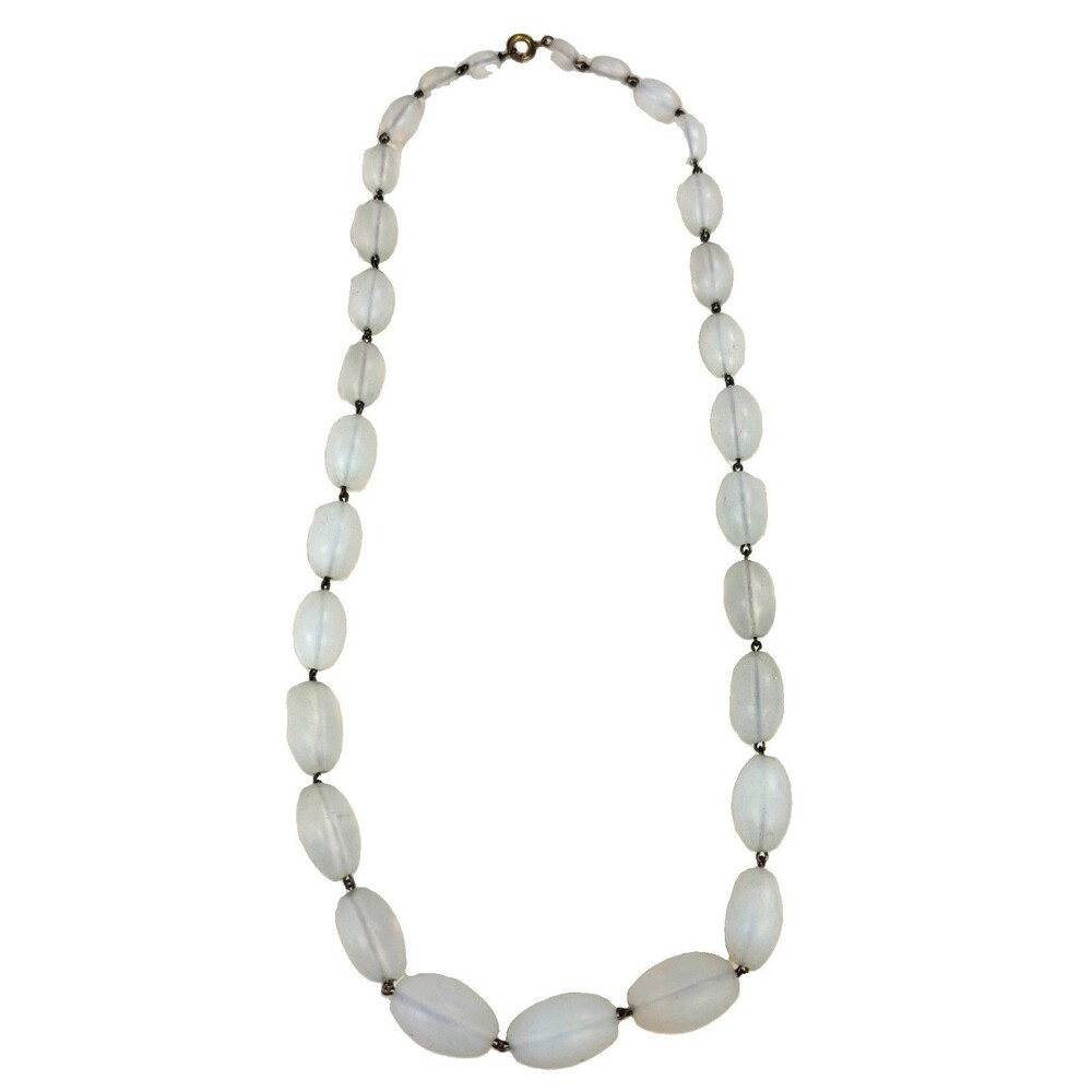 Vintage Pale Blue Frosted Glass Bead Necklace 18” Graduated Wire Linked